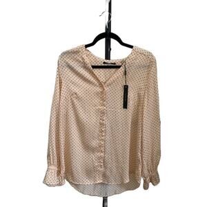 T Tahari-Polka Dot-Button Front-Long‎ Sleeve-Blouse-Polyester-Women-M